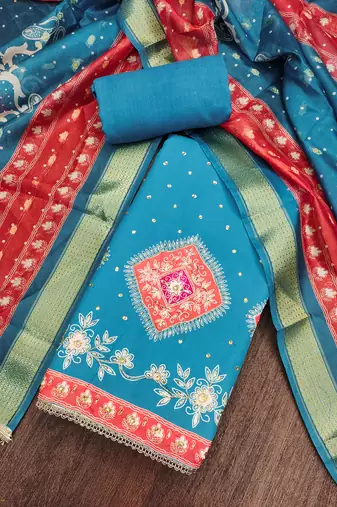  blue daimond embroidery rayon dress material