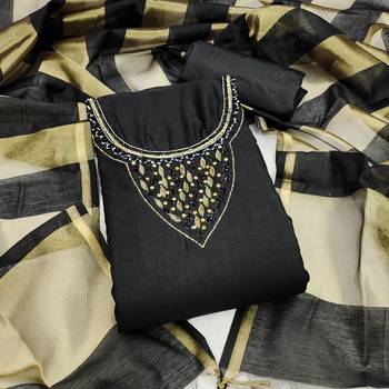  black hand work chanderi dress material 1