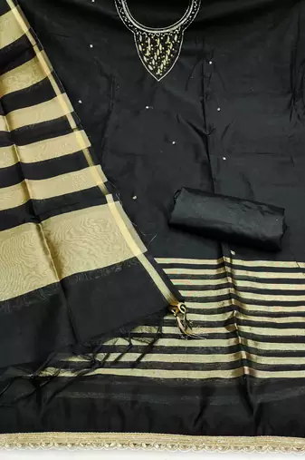  black hand work chanderi dress material