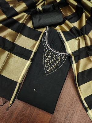  black hand work chanderi dress material 4