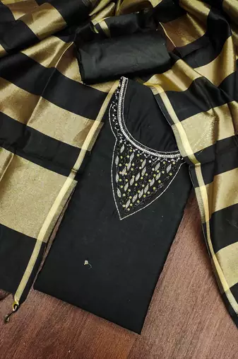  black hand work chanderi dress material