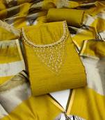 Women's mehandi hand work chanderi dress material