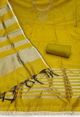  mehandi hand work chanderi dress material 2