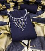 Women's blue hand work chanderi jacquard dress material