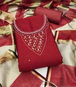Women's maroon hand work chanderi dress material