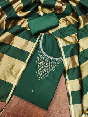  green hand work chanderi dress material 4