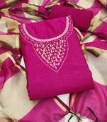Women's magenta hand work chanderi dress material