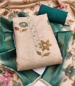 Women's beige hand work cotton silk dress material