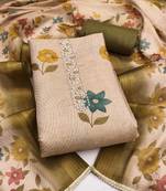 Women's beige hand work cotton silk dress material