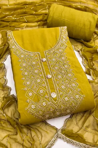 Women's mehandi embroidery glass cotton dress material