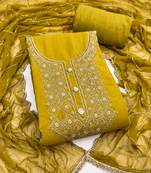 Women's mehandi embroidery glass cotton dress material