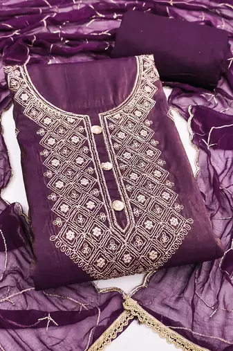 Women's purple embroidery glass cotton dress material