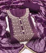 Women's purple embroidery glass cotton dress material