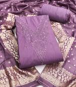 Women's levender embroidery glass cotton dress material