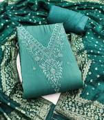Women's sea green embroidery cotton dress material