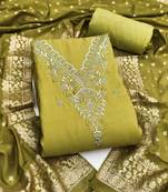 Women's mehandi embroidery glass cotton dress material