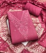 Women's pink embroidery glass cotton dress material
