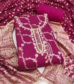 Women's magenta woven cotton silk dress material