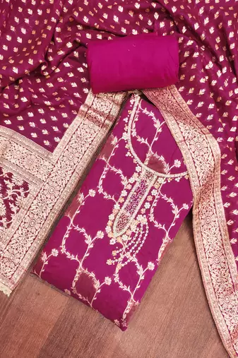  magenta woven cotton silk dress material