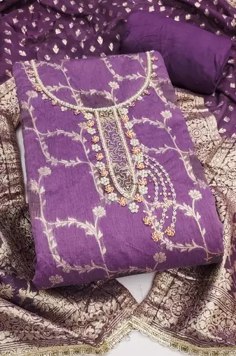 Women's purple woven cotton silk dress material