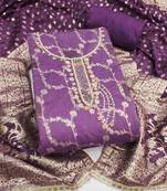 Women's purple woven cotton silk dress material