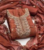 Women's rust embroidery georgette dress material