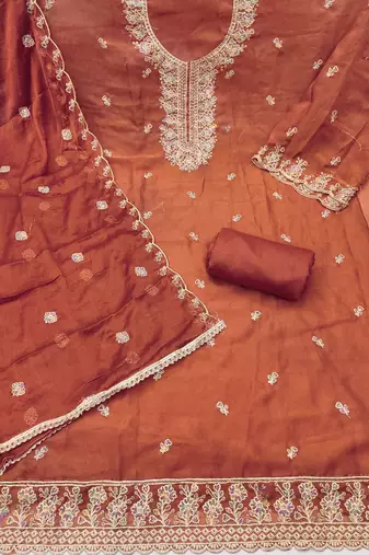  rust embroidery georgette dress material