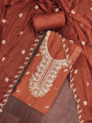  rust embroidery georgette dress material 4