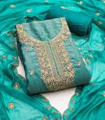 Women's sea green embroidery georgette dress material