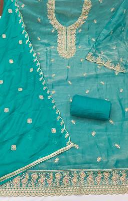  sea green embroidery georgette dress material 2