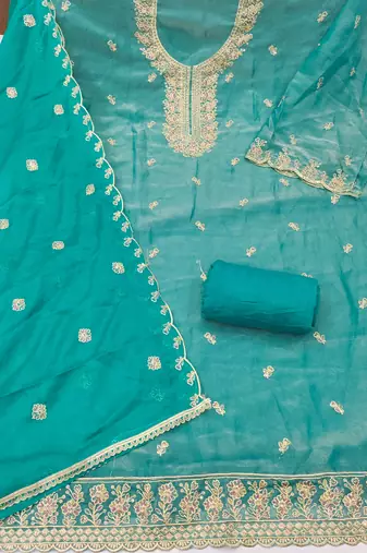  sea green embroidery georgette dress material