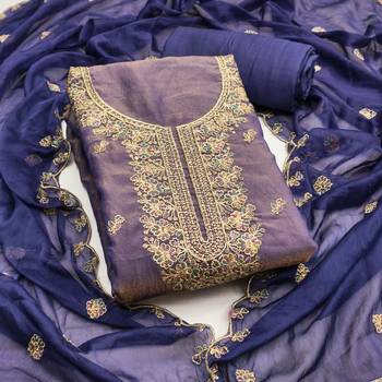  blue embroidery georgette dress material 1