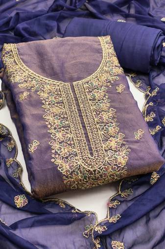 Women's blue embroidery georgette dress material