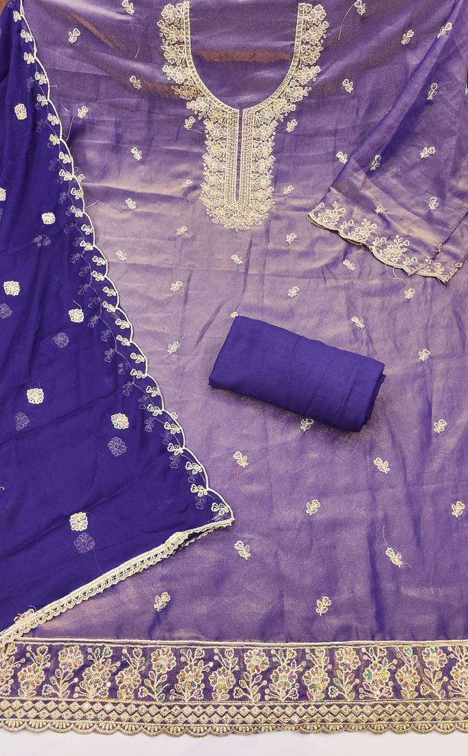 Women's blue embroidery georgette dress material