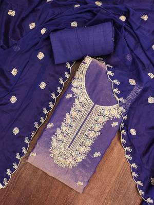  blue embroidery georgette dress material 4