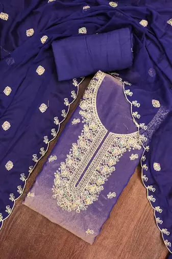  blue embroidery georgette dress material