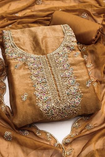 Women's mustard embroidery georgette dress material