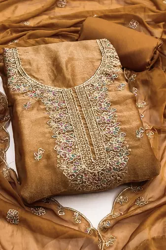 Women's mustard embroidery georgette dress material