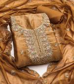 Women's mustard embroidery georgette dress material