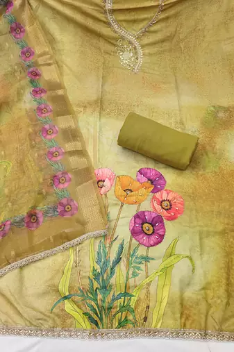  mehandi digital handwork rayon dress material