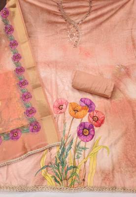  peach digital handwork rayon dress material 2