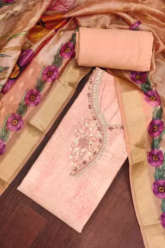  peach digital handwork rayon dress material