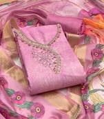 Women's pink digital handwork rayon dress material