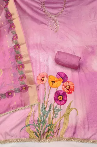  pink digital handwork rayon dress material
