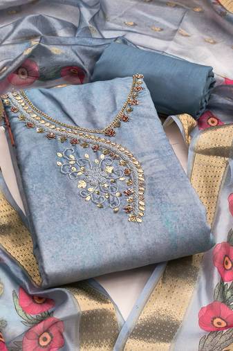 Women's sea green digital handwork rayon dress material