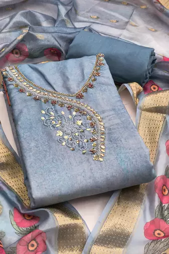 Women's sea green digital handwork rayon dress material