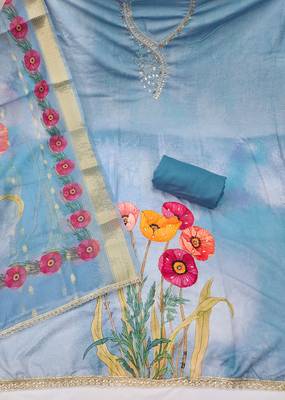  sea green digital handwork rayon dress material 2