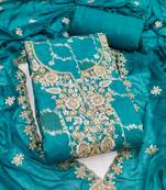 Women's sea green woven handwork silk dress material