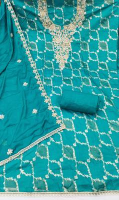  sea green woven handwork silk dress material 2