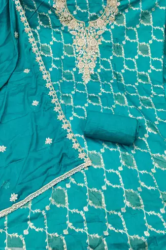  sea green woven handwork silk dress material